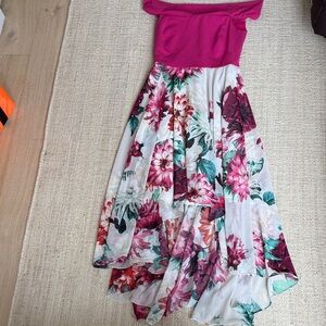 Eliza J Pink and Floral Off-Shoulder Dress